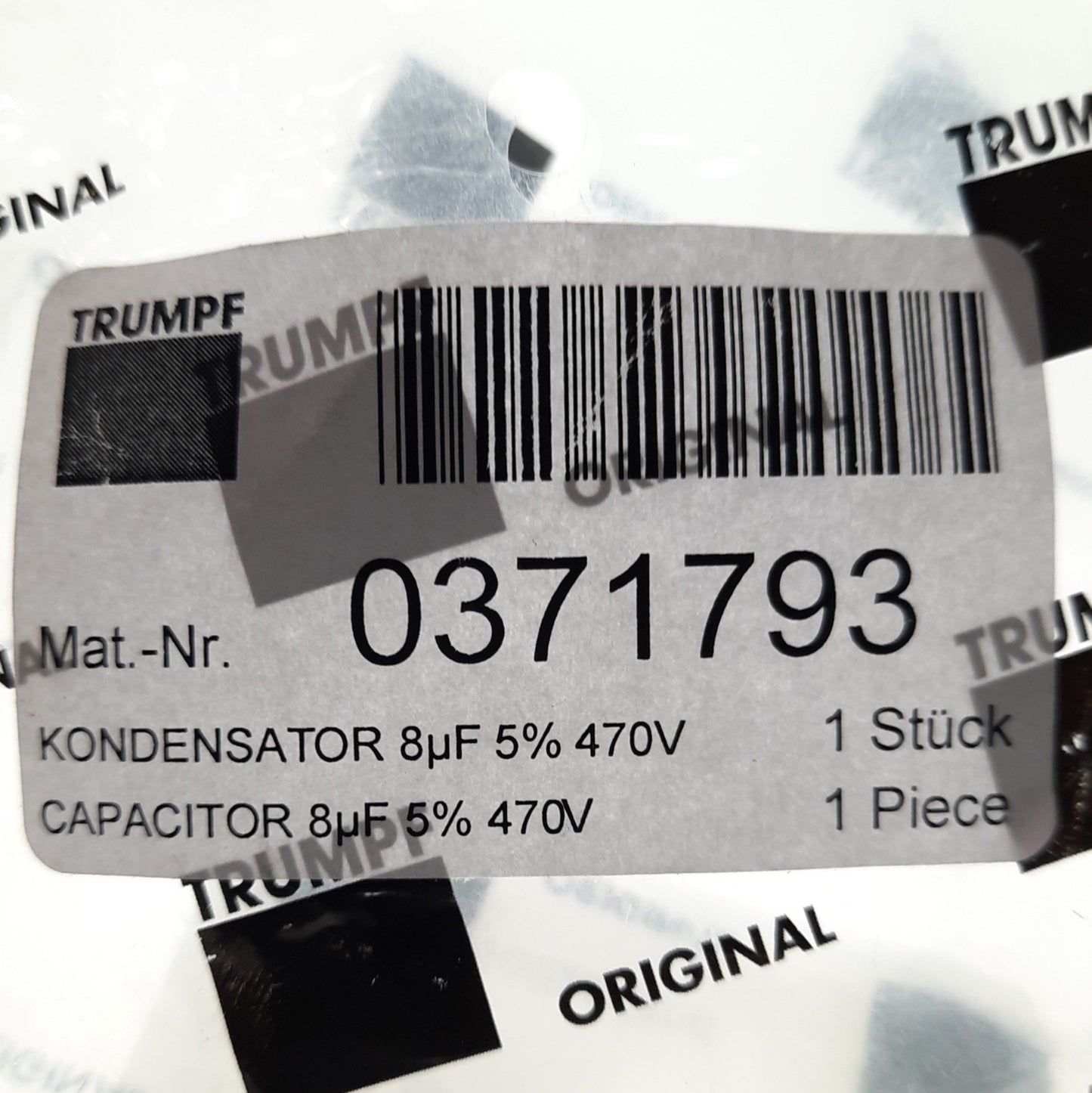 New Trumpf 0371793 Condenser Motor Start Capacitor 8uF 5% 470V