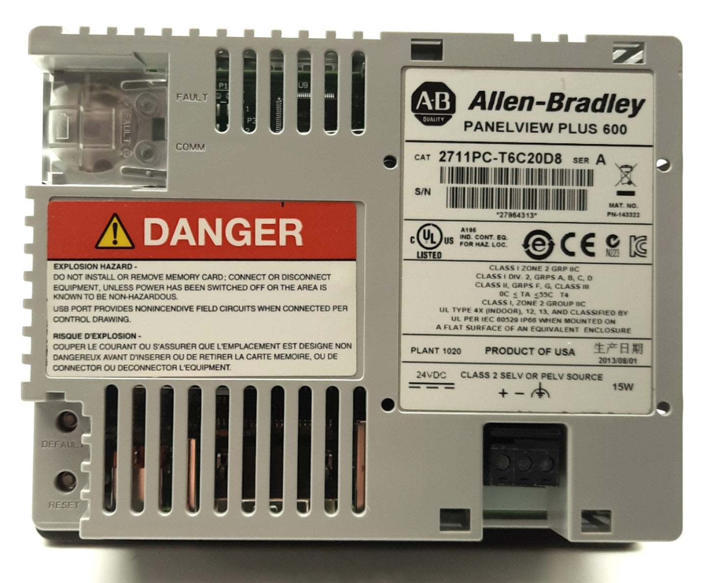 Used Allen Bradley 2711PC-T6C20D8 PanelView Plus 600 HMI Panel 6" USB/RS232 24VDC