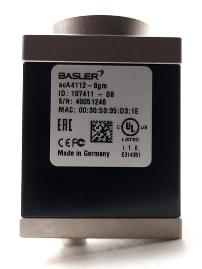 Used Basler acA4112-8gm ace L GigE Mono Camera 1.1" Sensor 12MP@8FPS 12-24VDC C-Mount