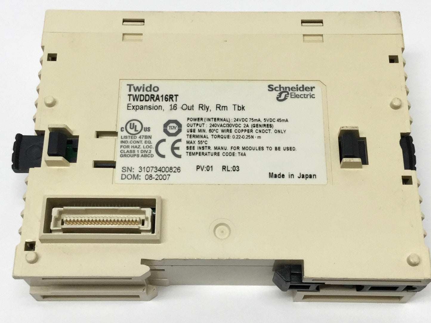 Used Schneider TWDDRA16RT Twido Relay Output Module, 16-Point NO, 240VAC/30VDC 2A