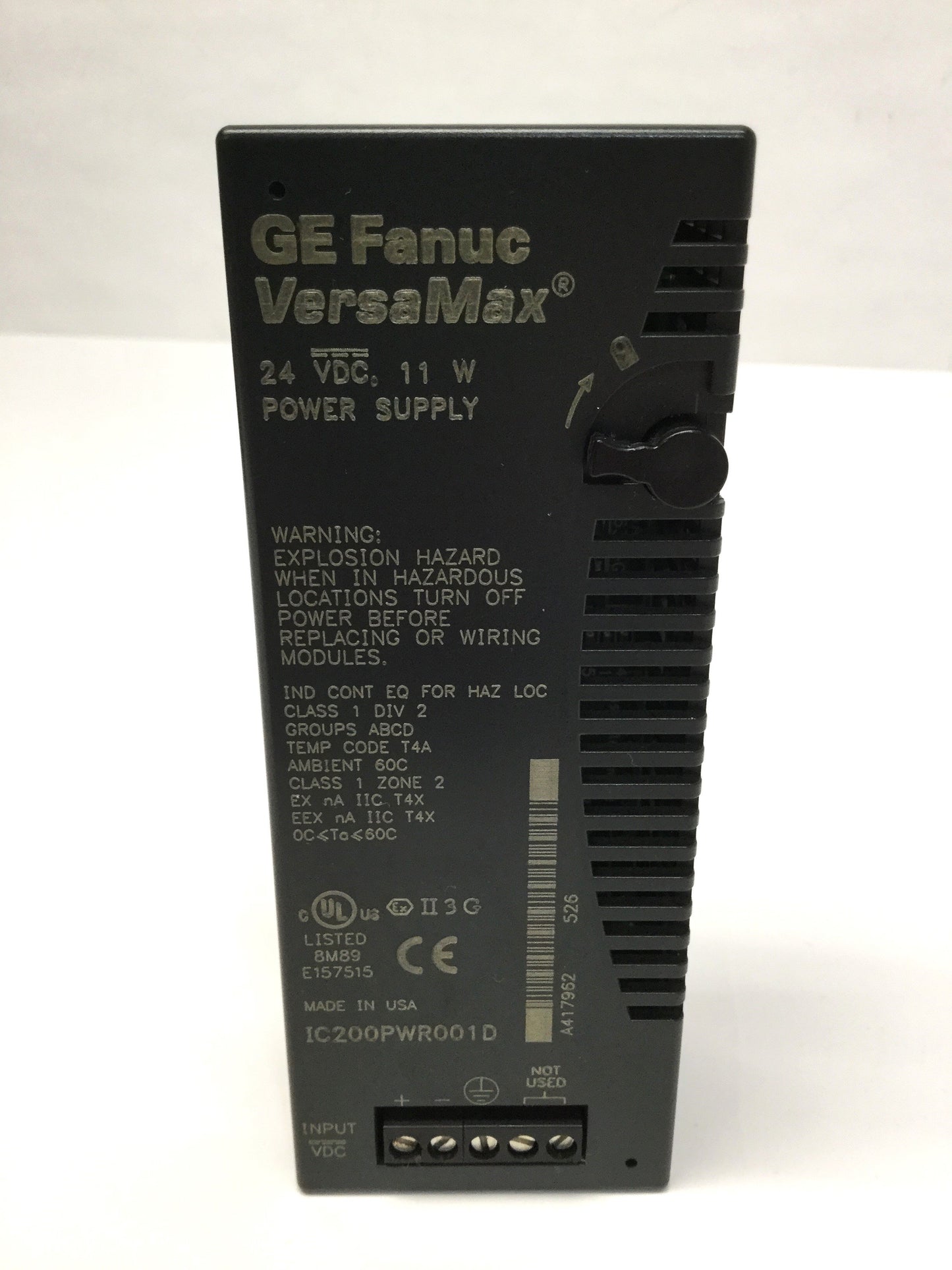 Used GE Fanuc IC200PWR001D VersaMax Power Supply Module, 24VDC 11W In, 3.3/5VDC Out