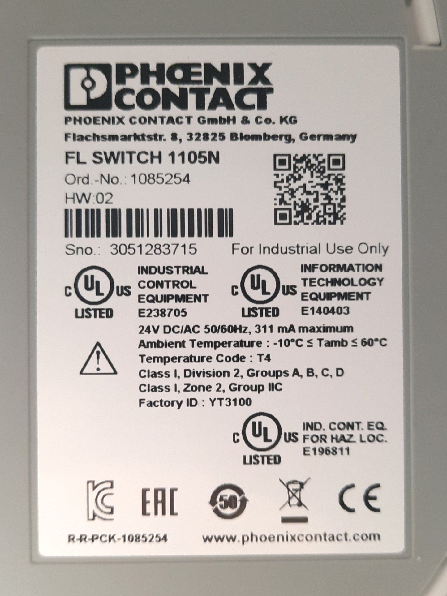 Used Phoenix Contact FL SWITCH 1105N Network Switch 5x 1000Mbps Ethernet 24VAC/DC