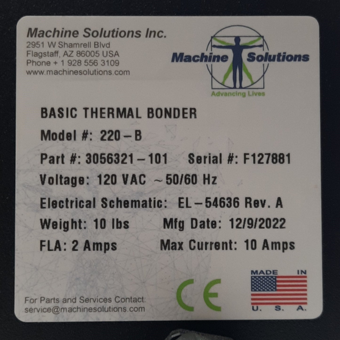 Used Beahm 220-B Split Die Thermal Bonder, 200-500°F 20-50SCFH 120VAC *No Die*