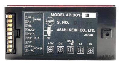 Used ASAHI KEIKI AP-301-12 Panel Meter 3 1/2-Digit +-2VDC 5VDC Supply 72 x 36mm