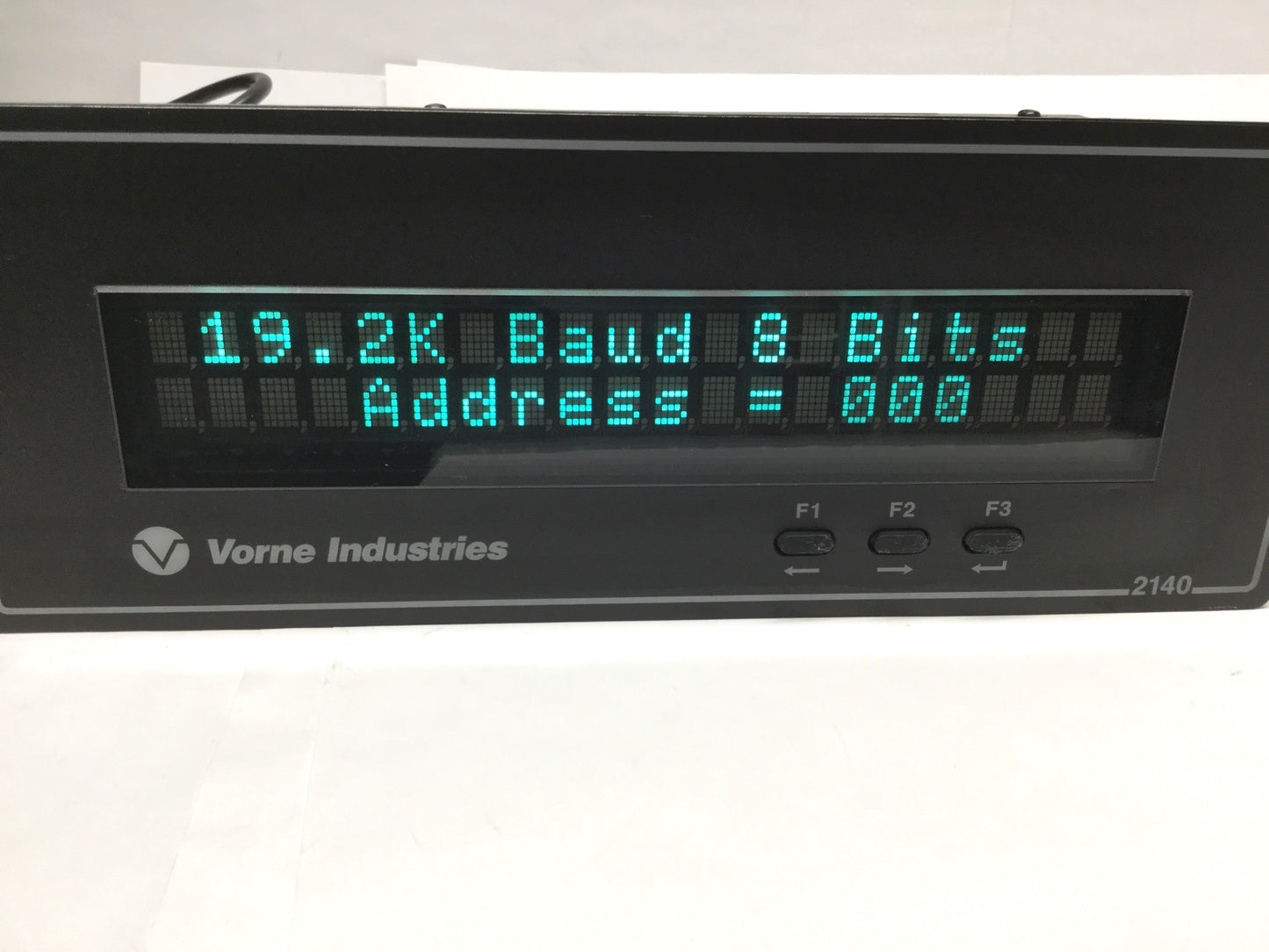 Used Vorne 2140PC-120 Alphanumeric Display VFD Panel 2x20 Char, 120VAC, RS232/422