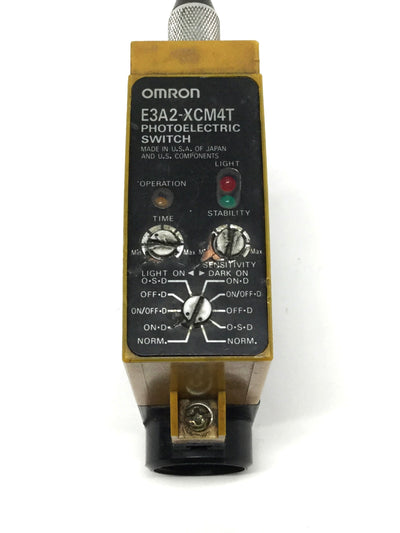 Used Omron E3A2-XCM4T Fiber Optic Photoelectric Switch 24-240VAC/12-240VDC 3A NPN/PNP