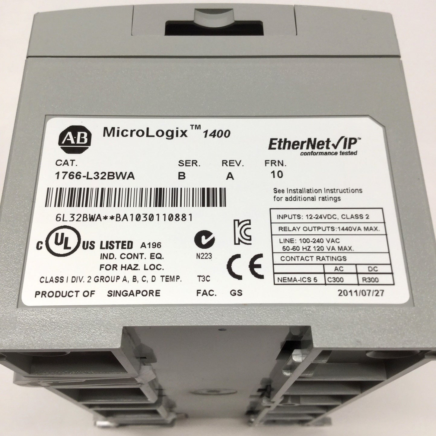 Used Allen Bradley 1766-L32BWA MicroLogix 1400 CPU Controller Ethernet/IP 120/240VAC