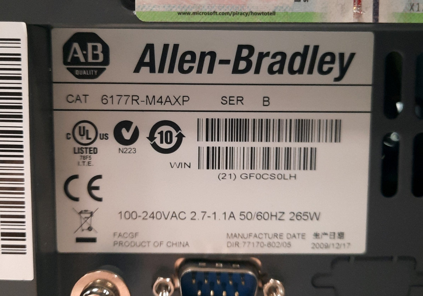 Used Allen Bradley 6177R-M4AXP 750R Industrial Computer Intel P4 3GHz 2GB *No HDD/CD*