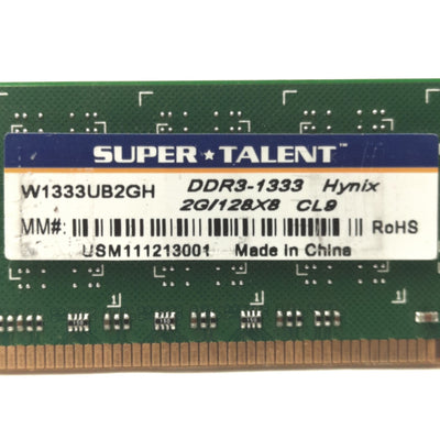 Used Super Talent W1333UB2GH Desktop Memory 2GB DDR3-1333 CL9 240-Pins