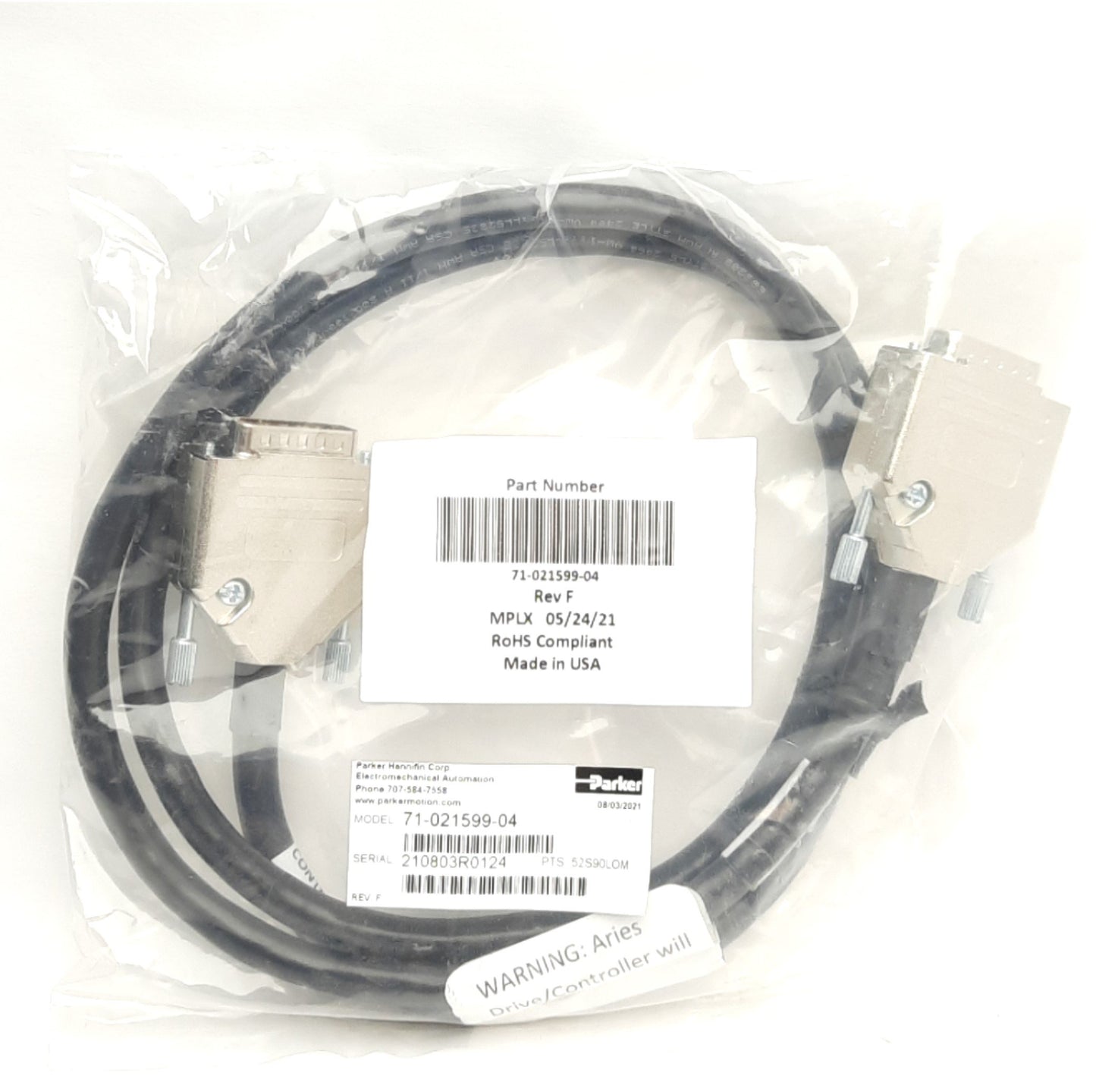 New Parker 71-021599-04 ACR Controller to Aries Drive Analog Command Cable, 4' Long