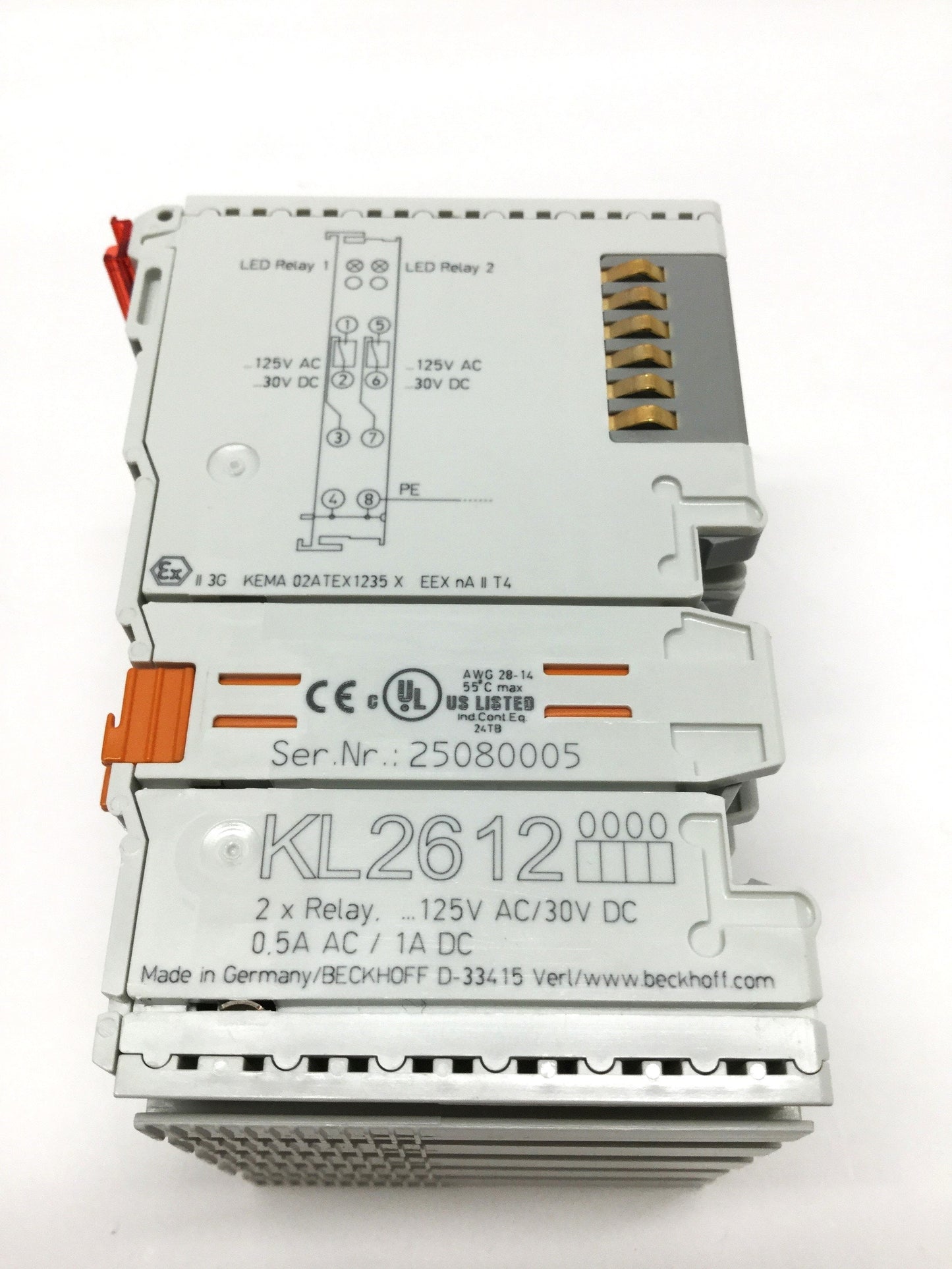 Used Lot of 5 Beckhoff KL2612 Relay Output Terminal Modules, 2-Channel 125VAC/30VDC