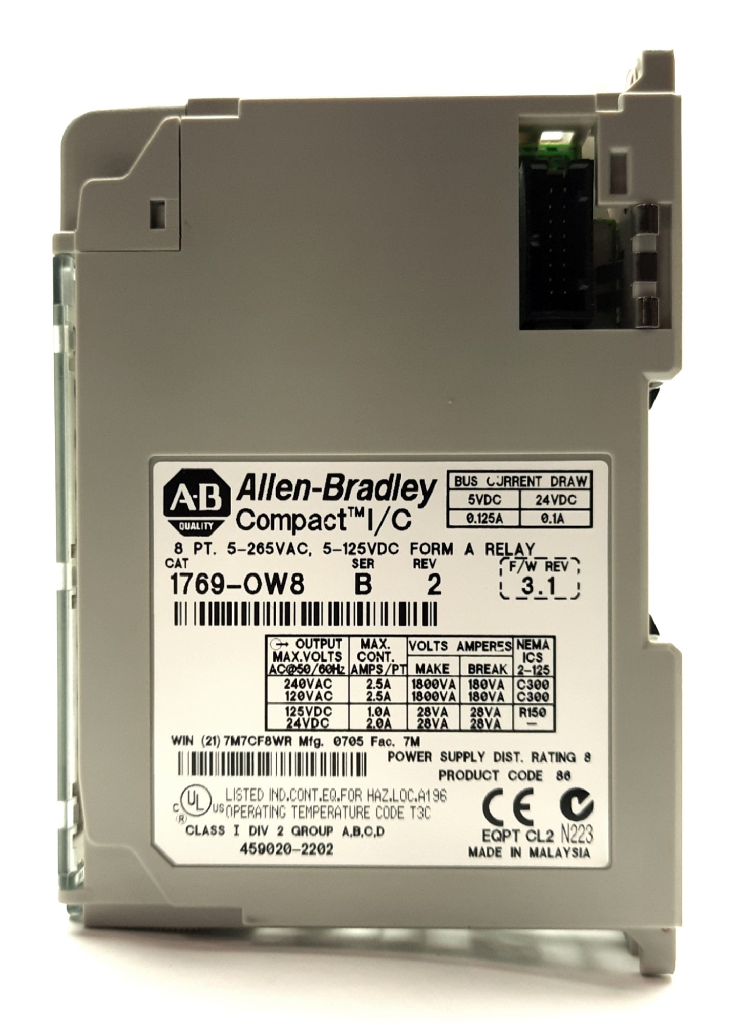 Used Allen Bradley 1769-OW8 Series B I/O Relay Output Module 8-Point NO 265VAC/125VDC