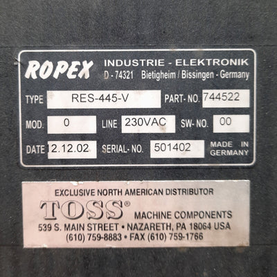 Used ROPEX RES-445-V Resistron Impulse Heat Sealing Band Controller, 0-500°C 230VAC