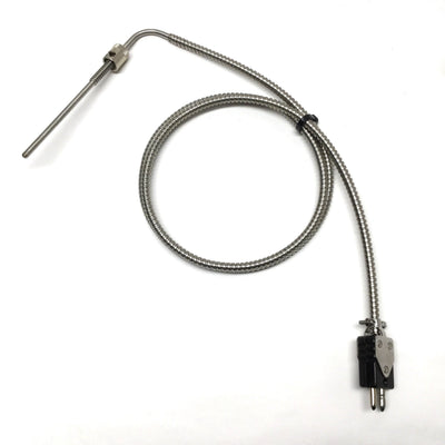 New – Open box Midwest 90° Rigid Sheath Bayonet Thermocouple, SS Hose, Type J, 5" x Ø3/16"