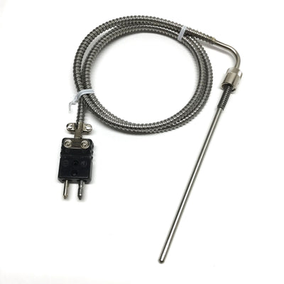 New – Open box Midwest 90° Rigid Sheath Bayonet Thermocouple, SS Hose, Type J, 7" x Ø3/16"