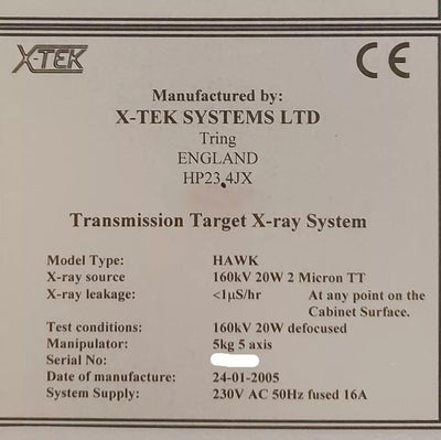 Used X-TEK HAWK X-Ray Inspection Machine 160kV 20W 5-Axis 120V w/Anti-Vibration Base