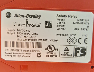 Used Allen Bradley 440R-H23176 Ser B Guardmaster Safety Relay *Damage, Terminators*