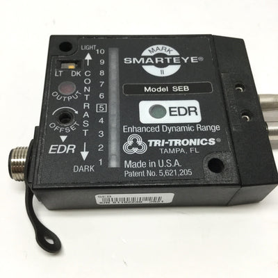 Used Tri-Tronics Model SEB SmartEye Mark II Photo Sensor Blue LED 12-24VDC w/ Fibers