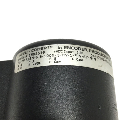 Used Accu-Coder 725N-S-S-1000-Q-HV-1-F-N-SY-N-N Incremental Optical Shaft Encoder Ø⅜"