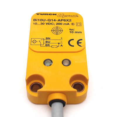 Used TURCK BI10U-Q14-AP6X2 Inductive Proximity Sensor, 10-30VDC, 10mm Range, 3-Wire