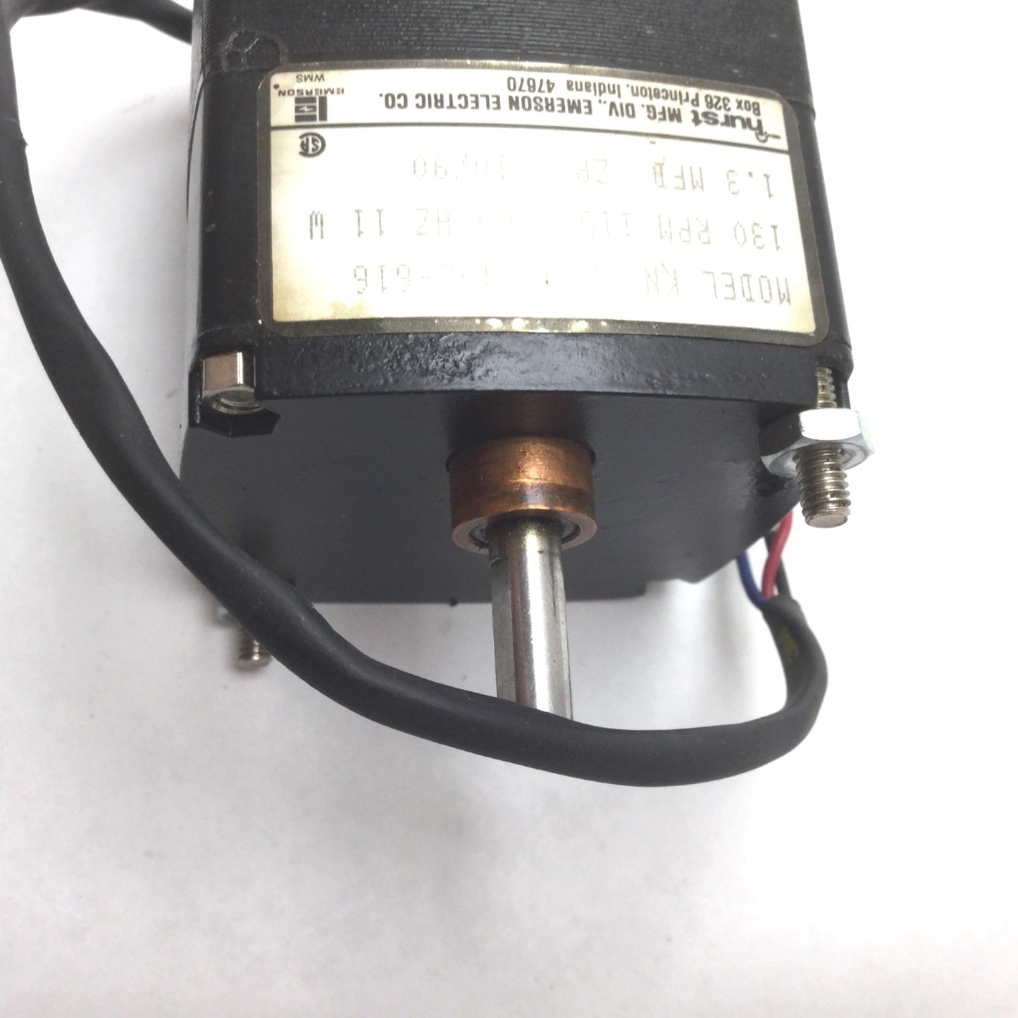 Used Hurst KN P/N 2492-616 Gearmotor 115VAC 11W 1.3æF 130RPM Capacitor Run 1/4" Shaft