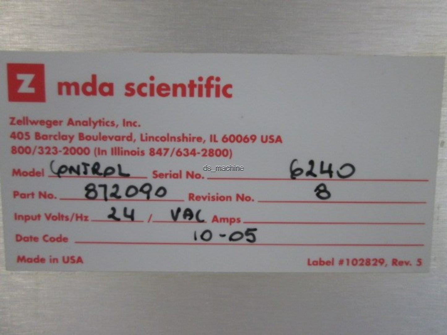 Used Zellweger MDA Scientific 872090 Control Module For Toxic Gas