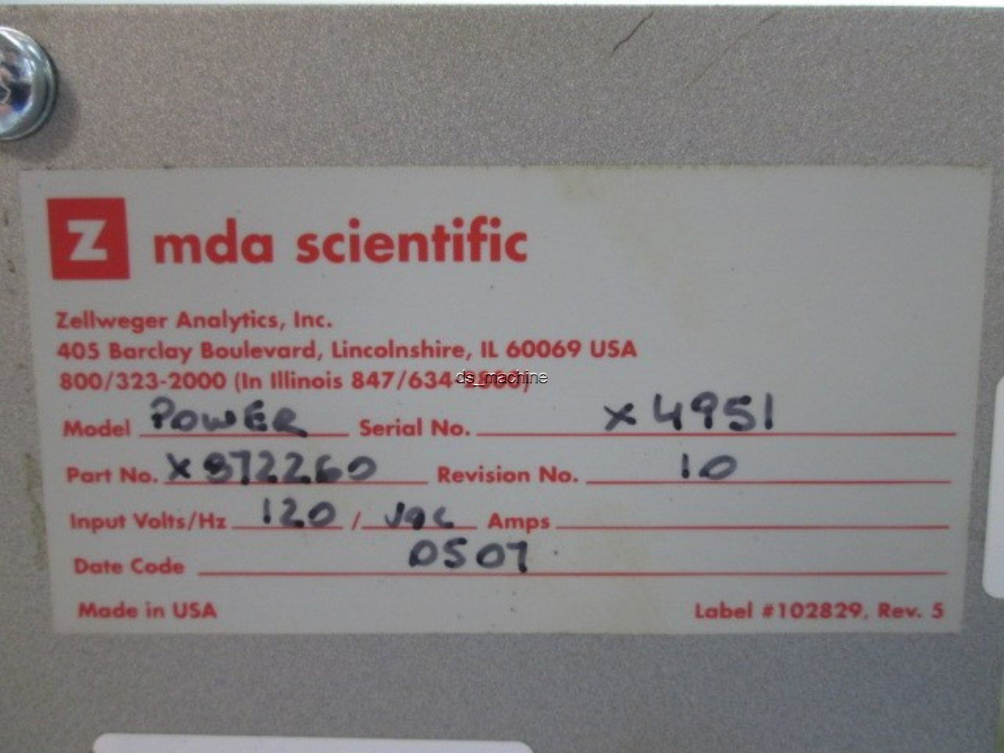 Used MDA Scientific 872260 Power Module 120 VAC