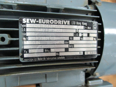 Used SEW Eurodrive SAF42DT80K4BMG/HR Motor with SAF42A 17.98:1 Gearbox 4 1/2" Shaft