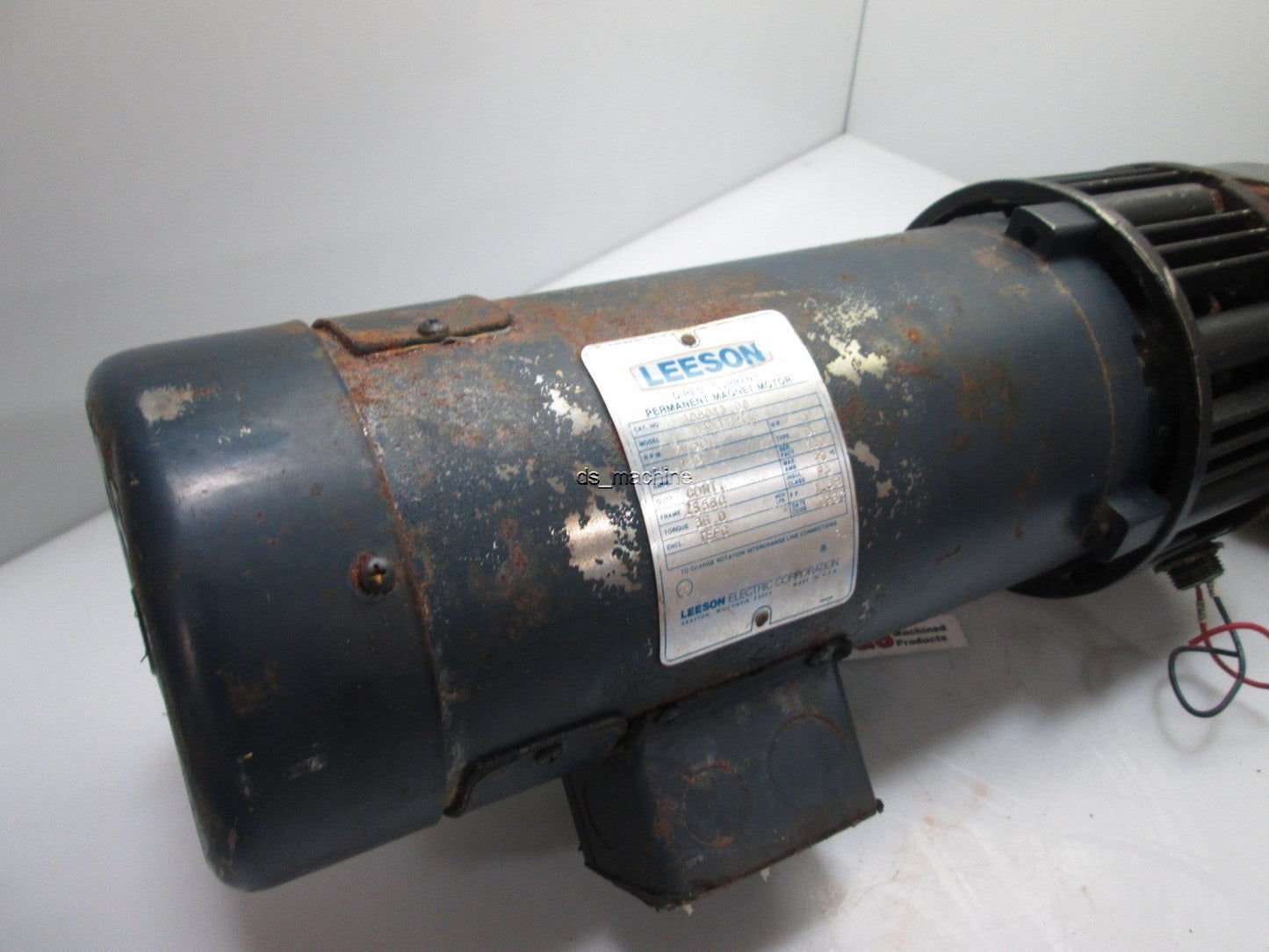 Used Leeson C4D17FK6F DC Motor 1HP 180V 1750RPM 56in-lbs w/Gear Reducer and Brake