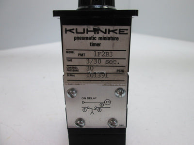 Used Kuhnke PMT 1F2B3 Pneumatic Miniature Timer, 3-30sec, 30PSIG *Visible Gap*