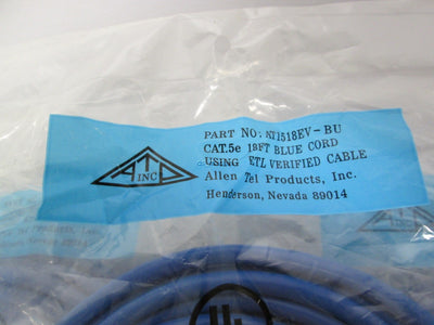 New ATP AT1518EV-BU Ethernet Cable 18' Blue w/ Anti-Tangle Ends RJ-45