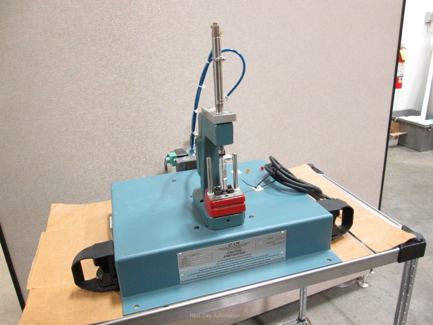 Used Janesville Mfg A-500-OT Pneumatic Press 12lb@80PSI 120VAC 2" Dye Stroke w/Timer