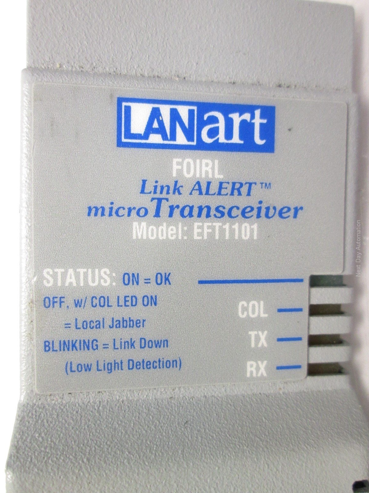 Used LANart EFT1101 Link ALERT microTransceiver 10Mb/s D-Sub 15-Pin to Optical