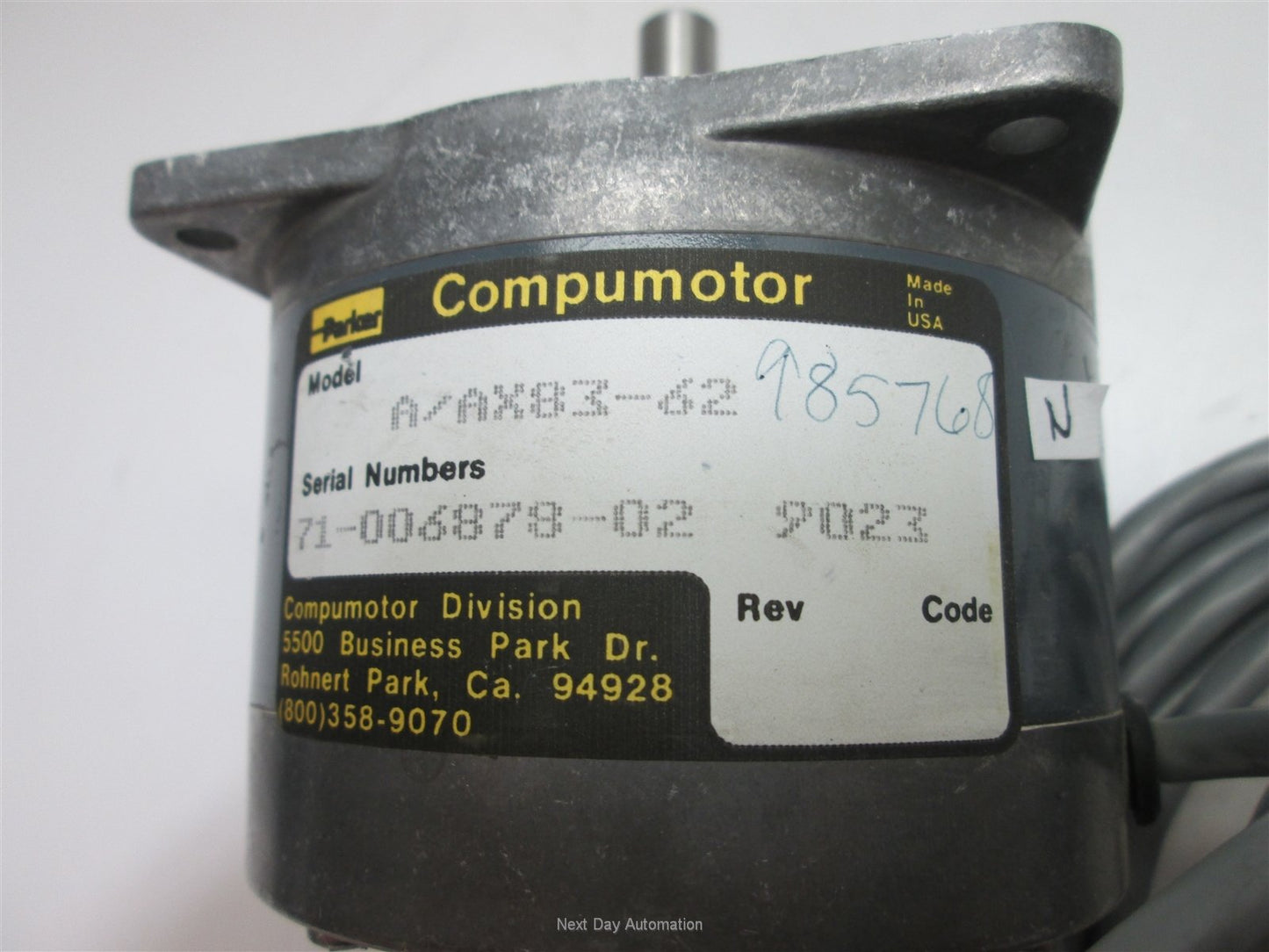 Used Parker A/AX83-62 Compumotor, Dual Shaft, 140oz-in Static Torque, NEMA Size 34