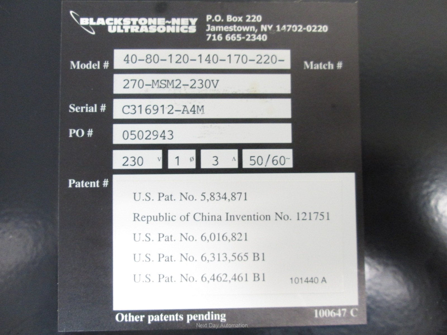 Used Blackstone-Ney Ultrasonics 40-80-120-140-170-220-270-MSM2-230V Controller, 230V