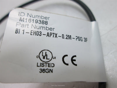 Used Turck Bi-EH03-AP7X-0.2M-PSG 3F Inductive Proximity Sensor, 10-30VDC, 3-Wire, PNP