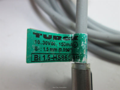 Used Turck Bi1.5-HS865-AP6X Inductive Sensor, 3-Wire DC PNP Output, 10-30VDC 150mA