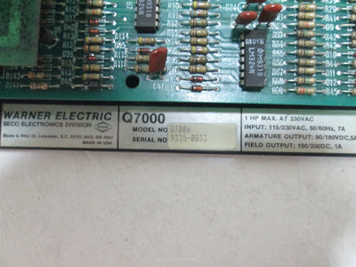 Used Warner Electric Q7006 DC Drive, Supply: 115/230VAC 50/60Hz Single Phase