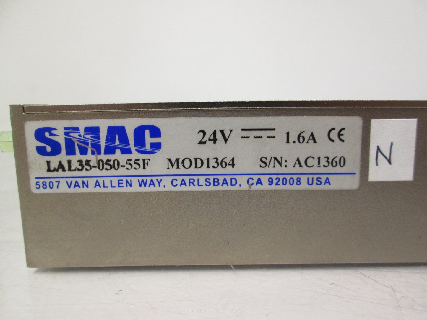 Used SMAC LAL35-050-55F MOD1364 Linear Actuator 24VDC, 50mm Stroke, 5æm Encoder