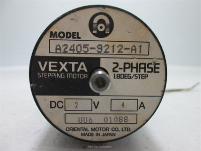 Used Vexta A2405-9212-A1 Stepping Motor, Dual Shaft, Power: 2VDC 4A, Shaft Dia: 1/4"