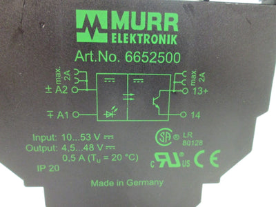 Used Murr Elektronik 6652500 Opto-Coupler Module, Input: 10-53VDC, Output: 4.5-48VDC