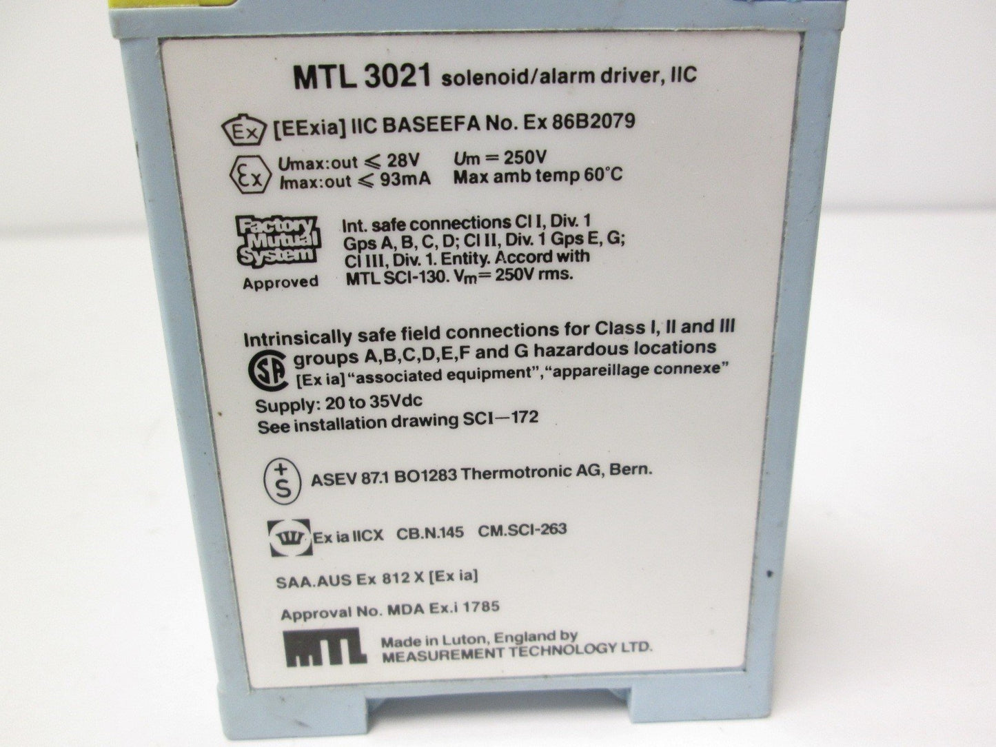 Used MTL 3021 Solenoid / Alarm Driver 28V 93mA