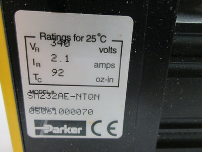 Used Parker Compumotor SM232AE-NTQN Servo Motor, 340V 2.1AMPS, Torque: 92oz-in