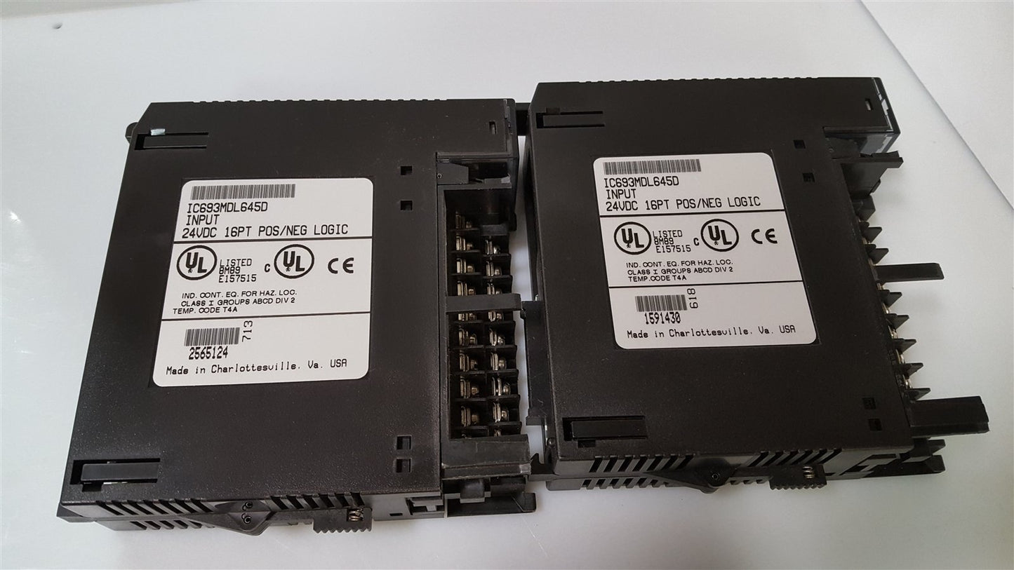 Used Lot of 2- GE Fanuc IC693MDL645D Input Module 16-Point POS/NEG Logic *No Covers*