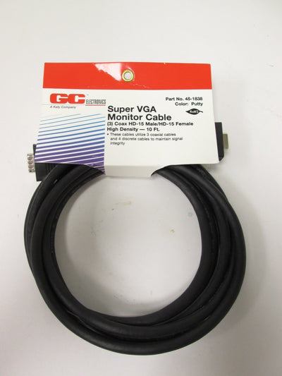 New GC Electronics 45-1838 SVGA High Density Video Cable 10' Length Male to Female