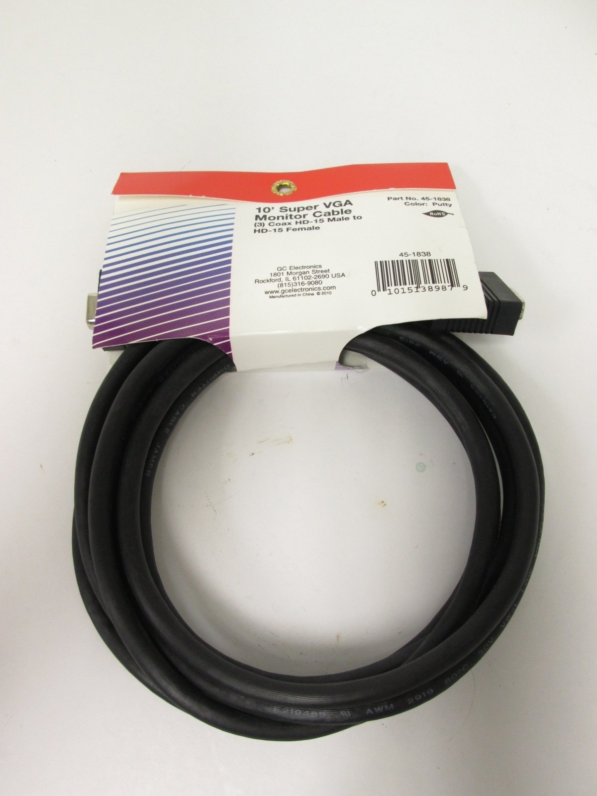 New GC Electronics 45-1838 SVGA High Density Video Cable 10' Length Male to Female