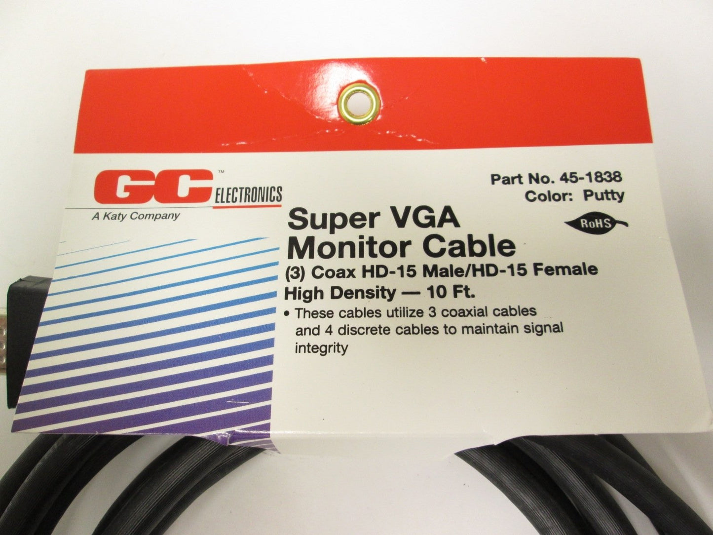 New GC Electronics 45-1838 SVGA High Density Video Cable 10' Length Male to Female