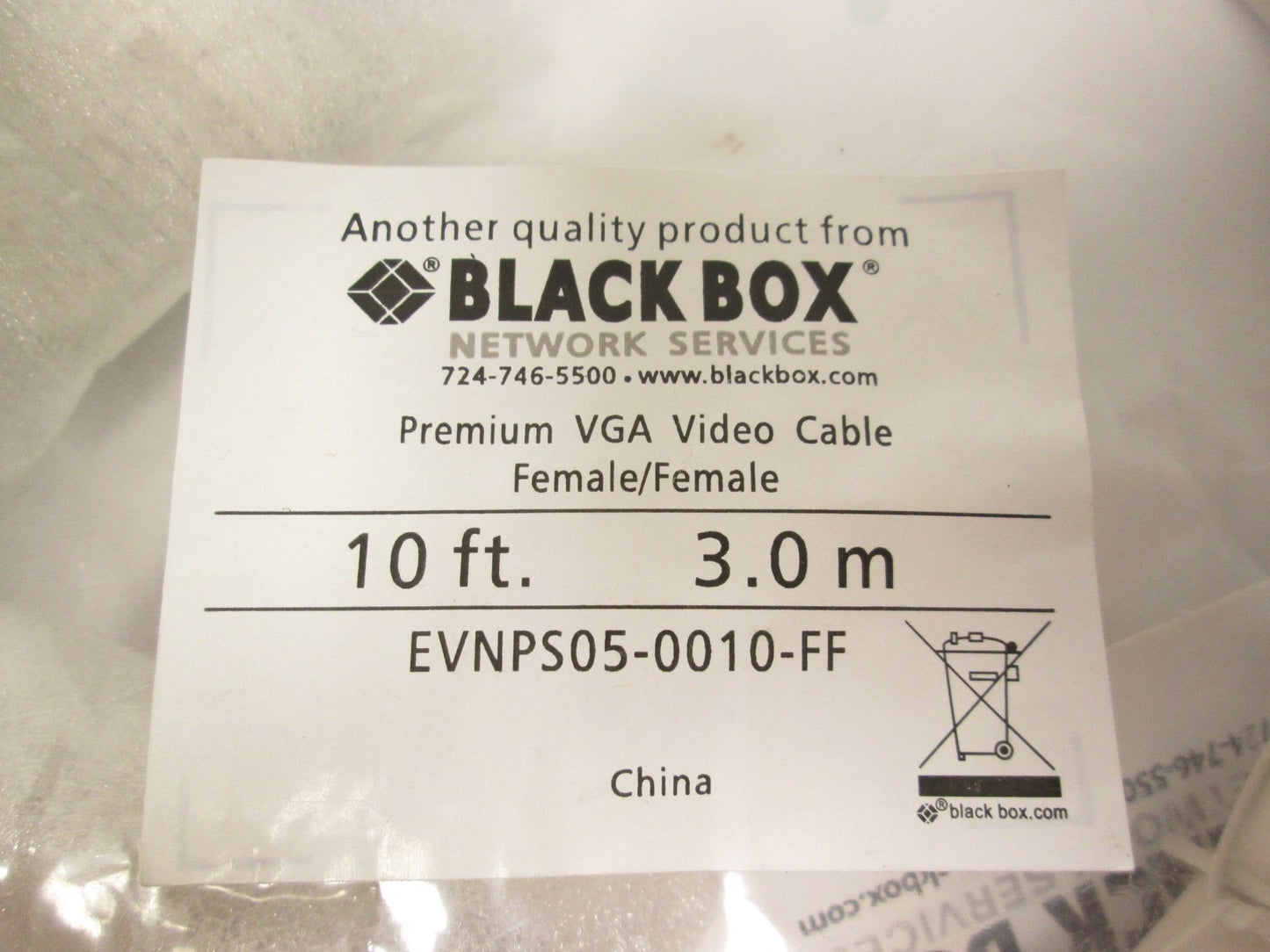 New Black Box EVNPS05-0010-FF SVGA Premium Video Cable Female to Female 10ft