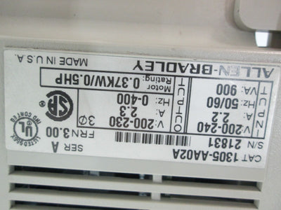 Used AB 1305-AA02A Adjustable Frequency AC Drive 1/2HP .37kW 200-230VAC 1-3Phase