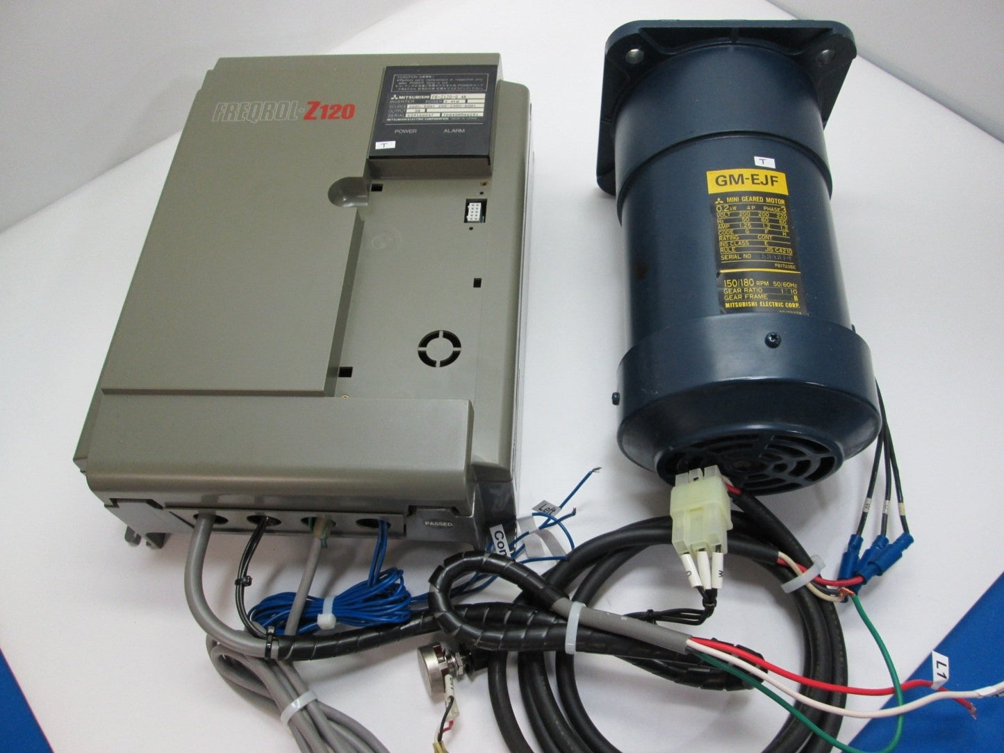 Used Mitsubishi AC Drive Freqrol-Z120, 200-230VAC, 50/60HZ, .5 HP, W/GM-EJF Motor